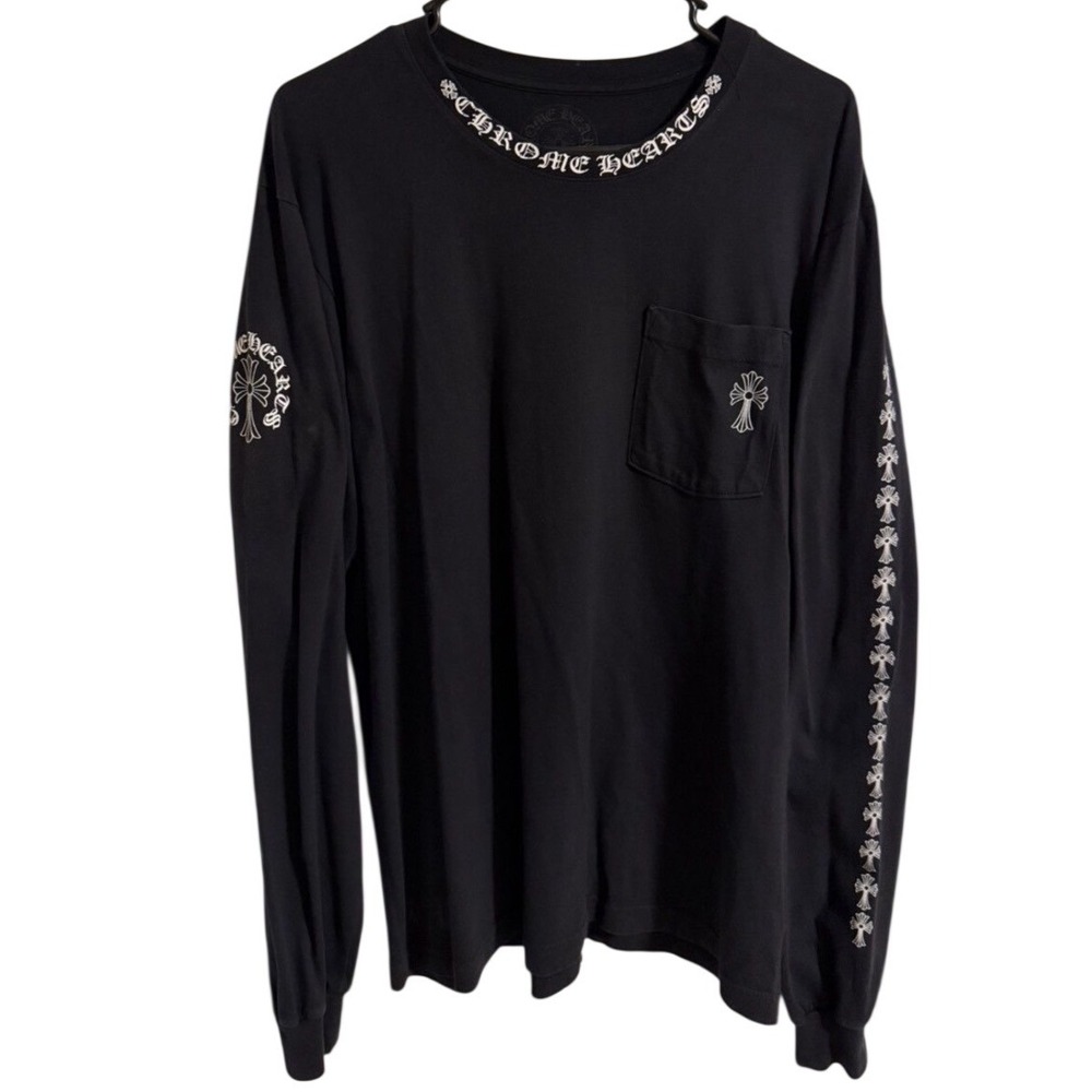 Chrome Hearts Long Sleeve Pocket T-Shirt Black Horseshoe Logo Mens Large USA